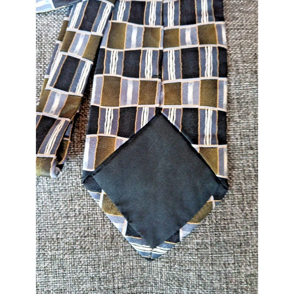 Tie 70s 80s 90s Y2K Mens Facets Silk Black Green Gray 3.75 Wide 58 Long